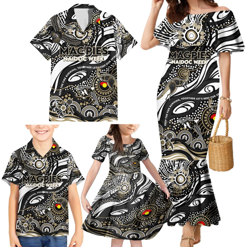 Custom NAIDOC Week 2024 Magpies Family Matching Mermaid Dress and Hawaiian Shirt Aboriginal Animals Keep The Fire Burning