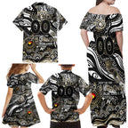 Custom NAIDOC Week 2024 Magpies Family Matching Off Shoulder Maxi Dress and Hawaiian Shirt Aboriginal Animals Keep The Fire Burning