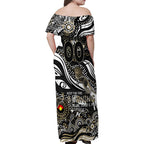 Custom NAIDOC Week 2024 Magpies Family Matching Off Shoulder Maxi Dress and Hawaiian Shirt Aboriginal Animals Keep The Fire Burning