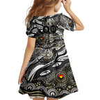 Custom NAIDOC Week 2024 Magpies Family Matching Off Shoulder Short Dress and Hawaiian Shirt Aboriginal Animals Keep The Fire Burning