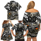 Custom NAIDOC Week 2024 Magpies Family Matching Off Shoulder Short Dress and Hawaiian Shirt Aboriginal Animals Keep The Fire Burning