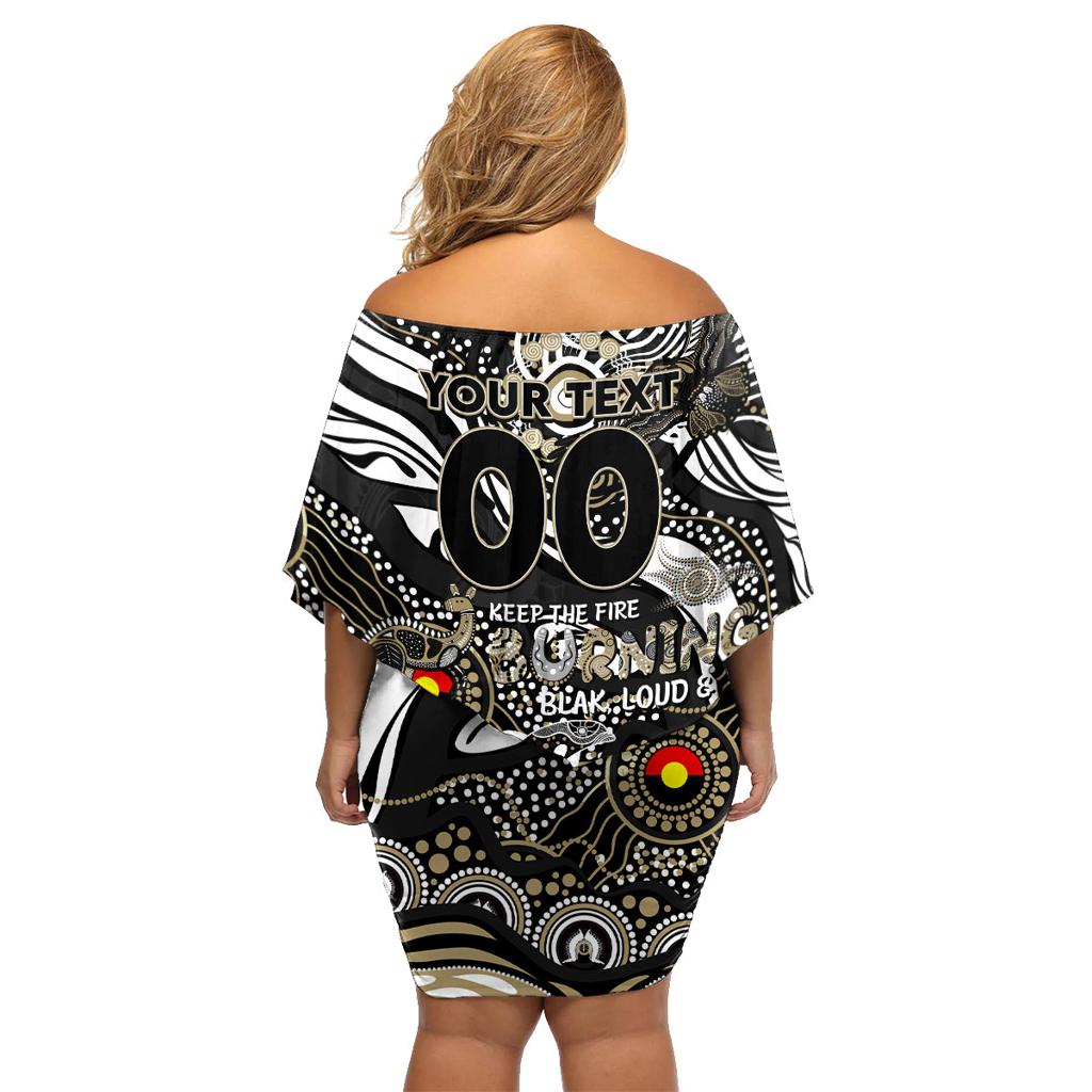 Custom NAIDOC Week 2024 Magpies Family Matching Off Shoulder Short Dress and Hawaiian Shirt Aboriginal Animals Keep The Fire Burning