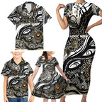 Custom NAIDOC Week 2024 Magpies Family Matching Short Sleeve Bodycon Dress and Hawaiian Shirt Aboriginal Animals Keep The Fire Burning