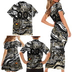 Custom NAIDOC Week 2024 Magpies Family Matching Short Sleeve Bodycon Dress and Hawaiian Shirt Aboriginal Animals Keep The Fire Burning