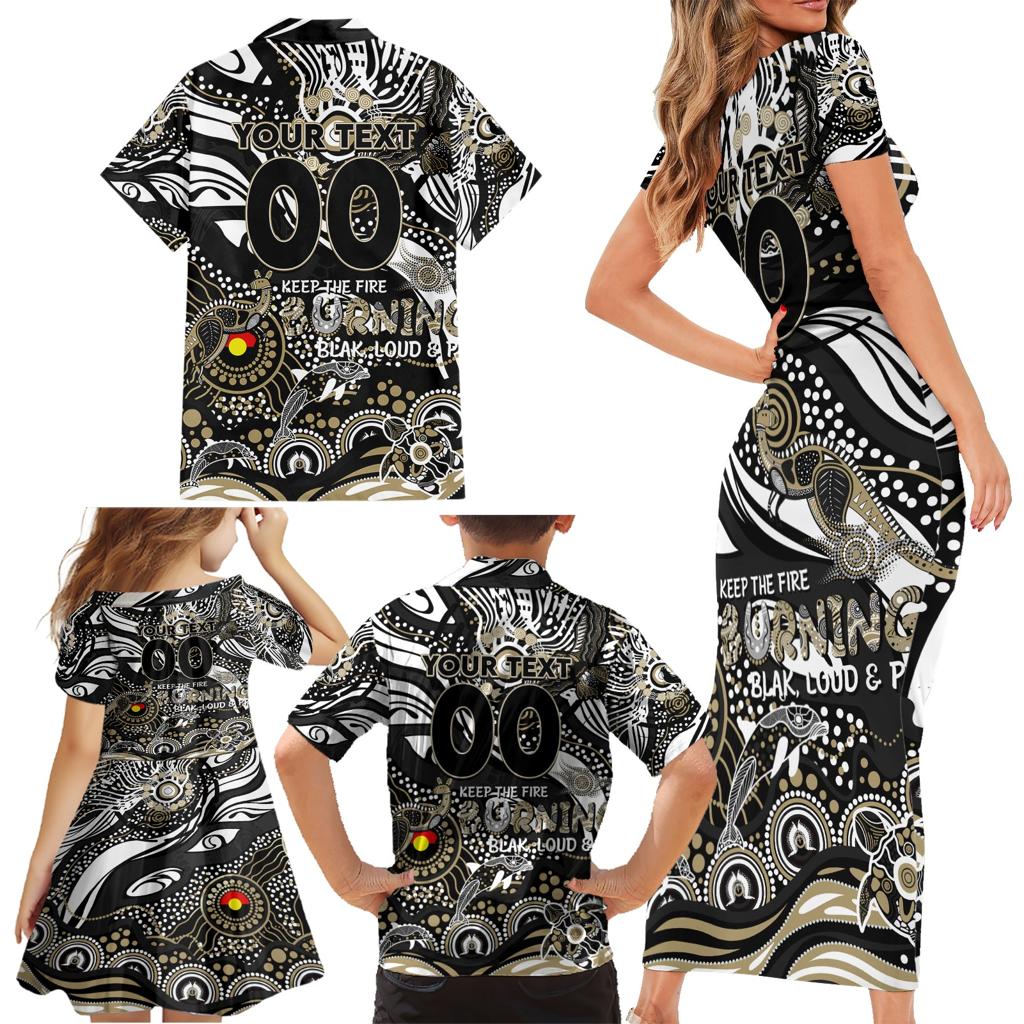 Custom NAIDOC Week 2024 Magpies Family Matching Short Sleeve Bodycon Dress and Hawaiian Shirt Aboriginal Animals Keep The Fire Burning