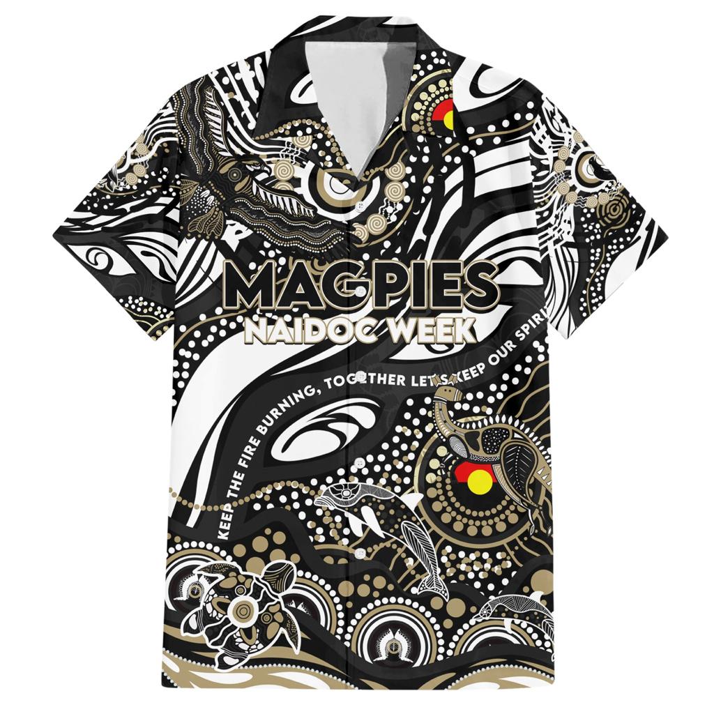 Custom NAIDOC Week 2024 Magpies Family Matching Short Sleeve Bodycon Dress and Hawaiian Shirt Aboriginal Animals Keep The Fire Burning
