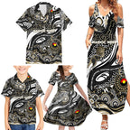Custom NAIDOC Week 2024 Magpies Family Matching Summer Maxi Dress and Hawaiian Shirt Aboriginal Animals Keep The Fire Burning