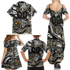 Custom NAIDOC Week 2024 Magpies Family Matching Summer Maxi Dress and Hawaiian Shirt Aboriginal Animals Keep The Fire Burning