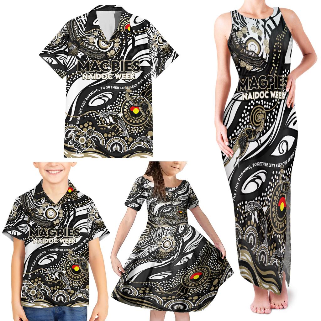 Custom NAIDOC Week 2024 Magpies Family Matching Tank Maxi Dress and Hawaiian Shirt Aboriginal Animals Keep The Fire Burning