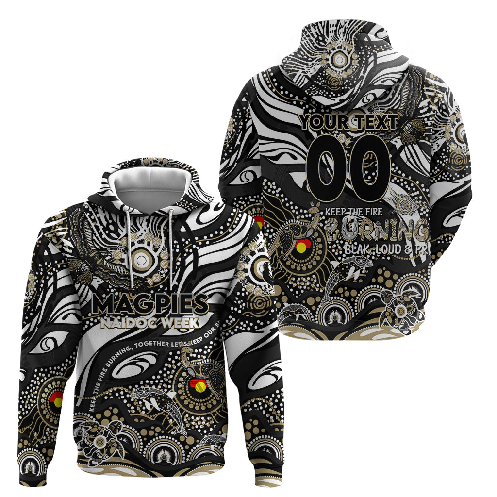 Custom NAIDOC Week 2024 Magpies Hoodie Aboriginal Animals Keep The Fire Burning