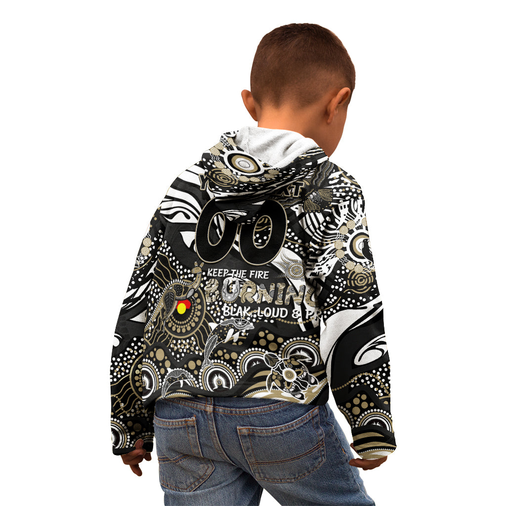 Custom NAIDOC Week 2024 Magpies Kid Hoodie Aboriginal Animals Keep The Fire Burning