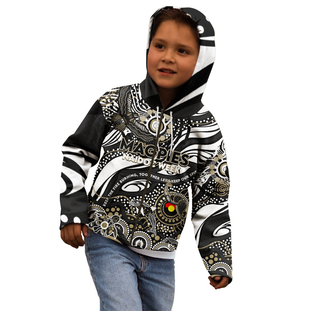 Custom NAIDOC Week 2024 Magpies Kid Hoodie Aboriginal Animals Keep The Fire Burning