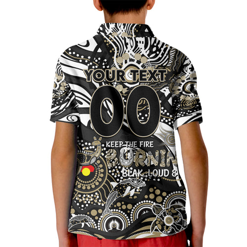 Custom NAIDOC Week 2024 Magpies Kid Polo Shirt Aboriginal Animals Keep The Fire Burning