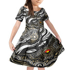 Custom NAIDOC Week 2024 Magpies Kid Short Sleeve Dress Aboriginal Animals Keep The Fire Burning