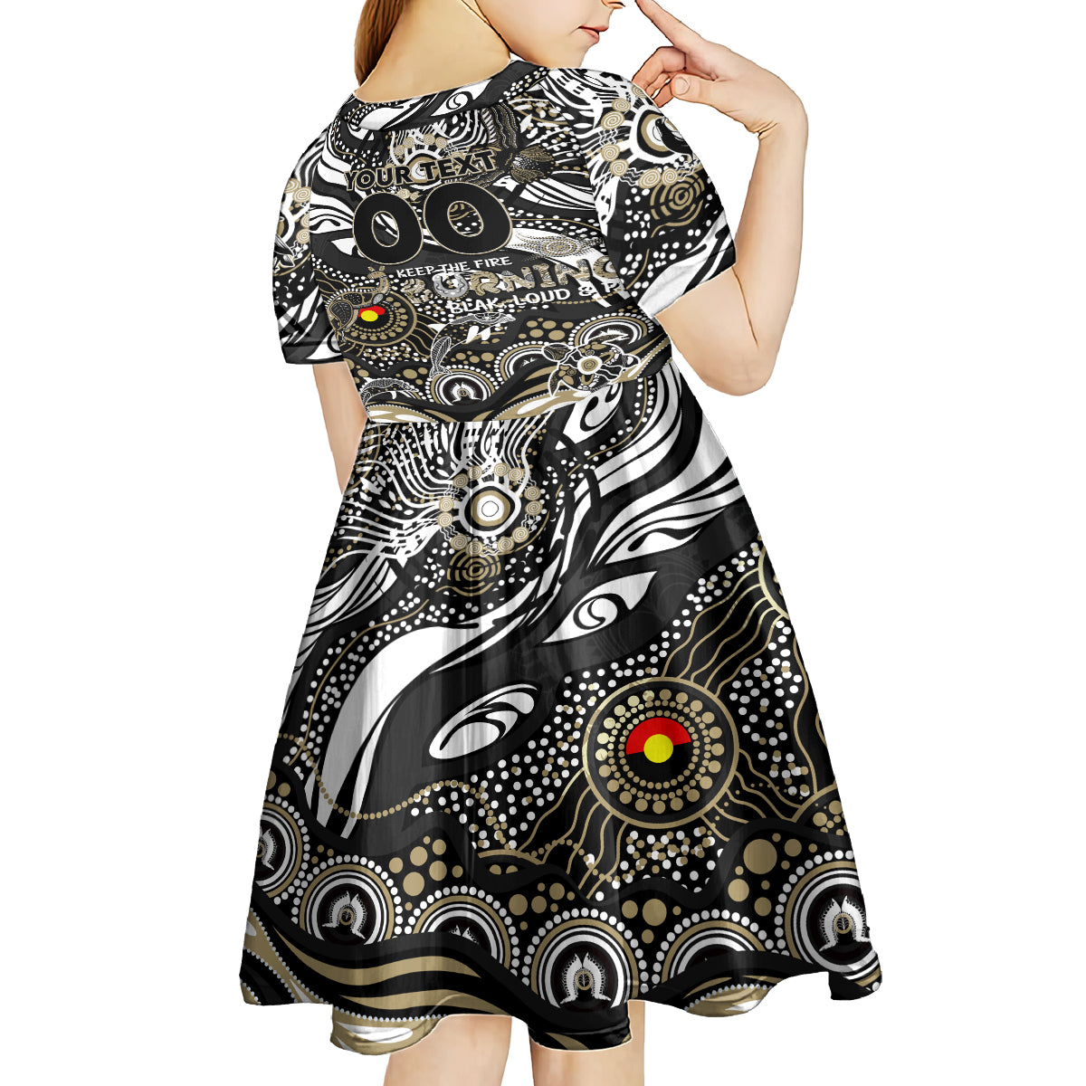 Custom NAIDOC Week 2024 Magpies Kid Short Sleeve Dress Aboriginal Animals Keep The Fire Burning