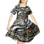 Custom NAIDOC Week 2024 Magpies Kid Short Sleeve Dress Aboriginal Animals Keep The Fire Burning