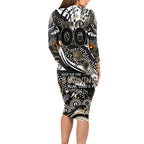 Custom NAIDOC Week 2024 Magpies Long Sleeve Bodycon Dress Aboriginal Animals Keep The Fire Burning