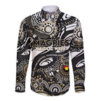 Custom NAIDOC Week 2024 Magpies Long Sleeve Button Shirt Aboriginal Animals Keep The Fire Burning