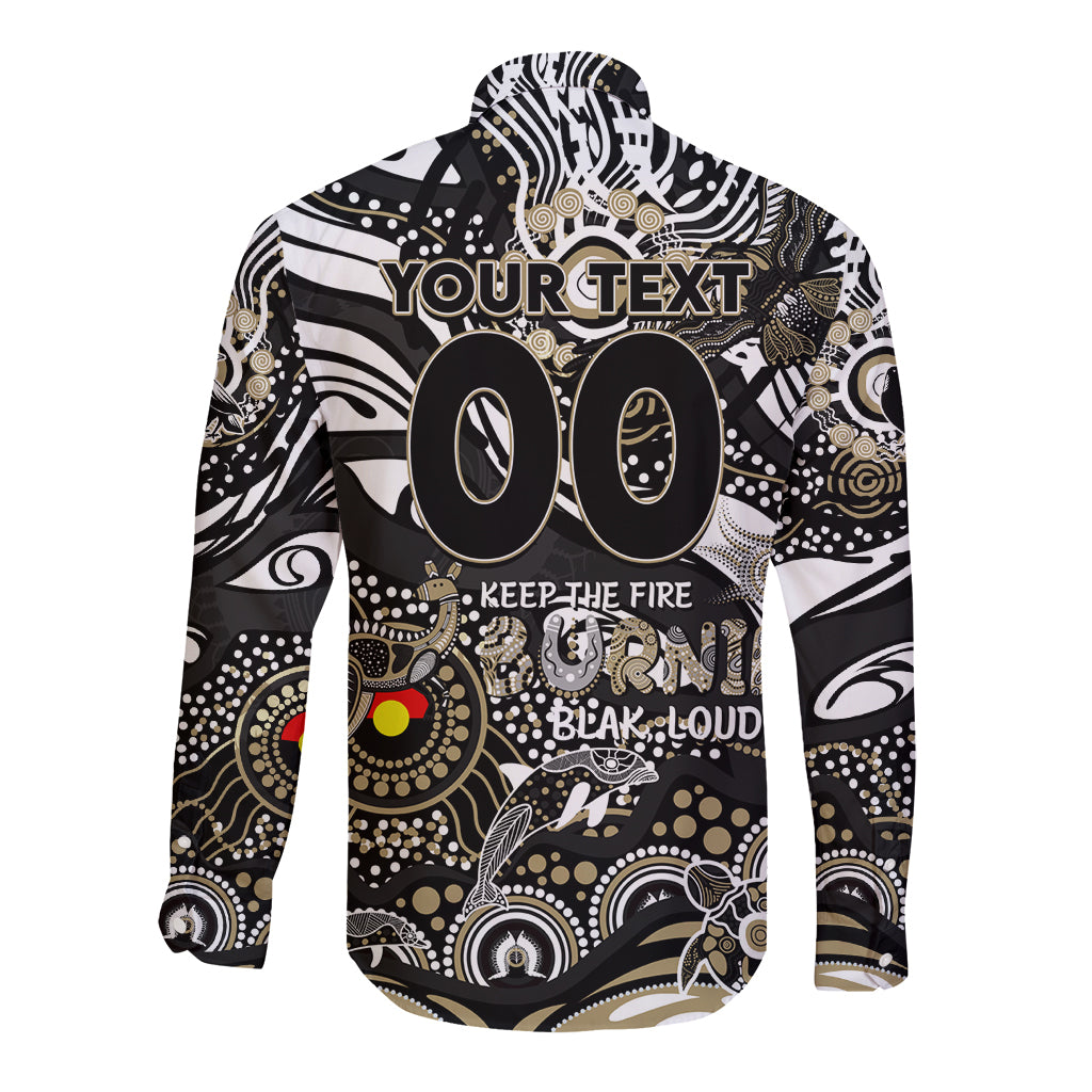 Custom NAIDOC Week 2024 Magpies Long Sleeve Button Shirt Aboriginal Animals Keep The Fire Burning