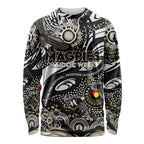 Custom NAIDOC Week 2024 Magpies Long Sleeve Shirt Aboriginal Animals Keep The Fire Burning