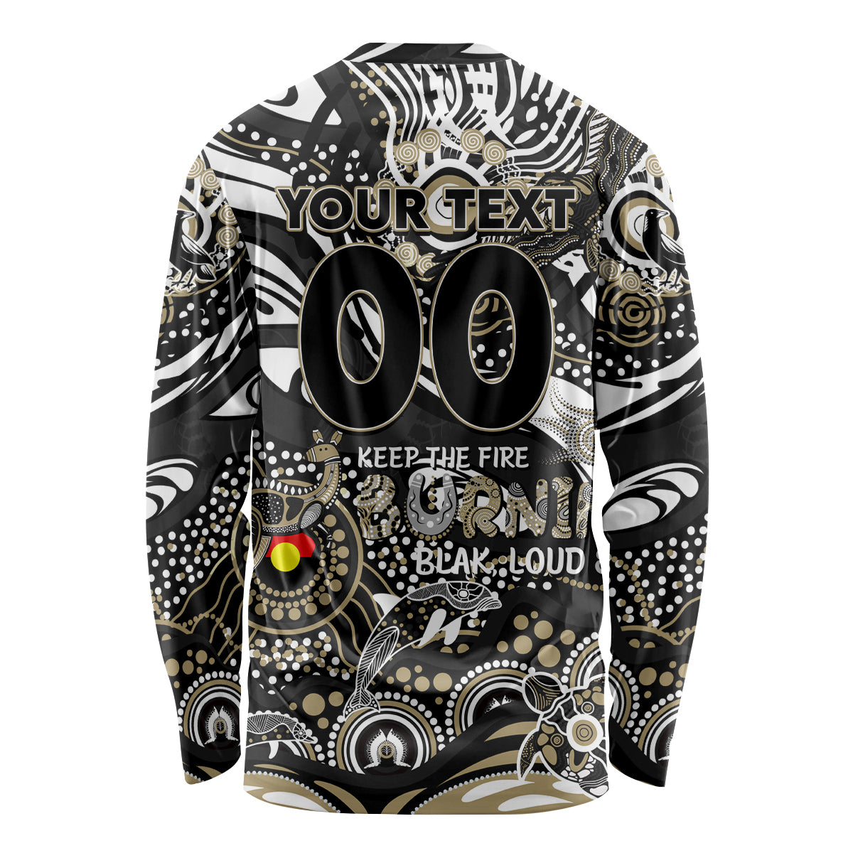Custom NAIDOC Week 2024 Magpies Long Sleeve Shirt Aboriginal Animals Keep The Fire Burning