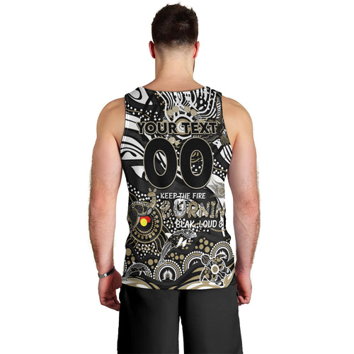 Custom NAIDOC Week 2024 Magpies Men Tank Top Aboriginal Animals Keep The Fire Burning