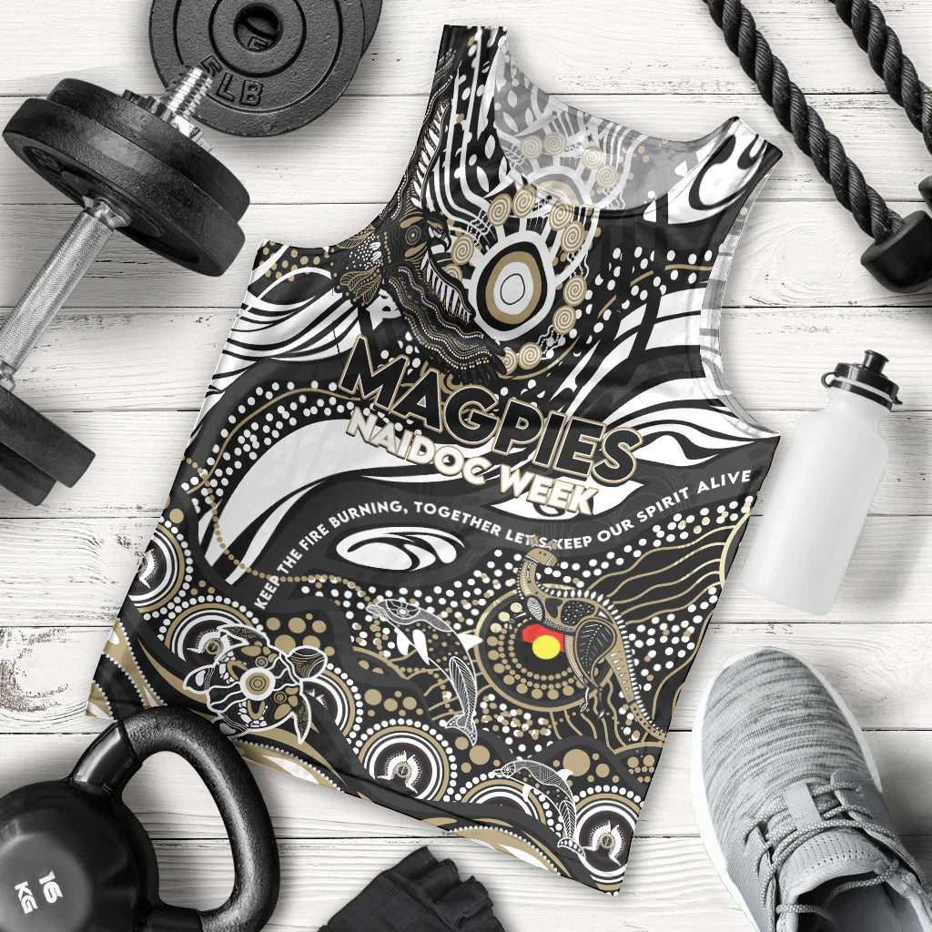 Custom NAIDOC Week 2024 Magpies Men Tank Top Aboriginal Animals Keep The Fire Burning