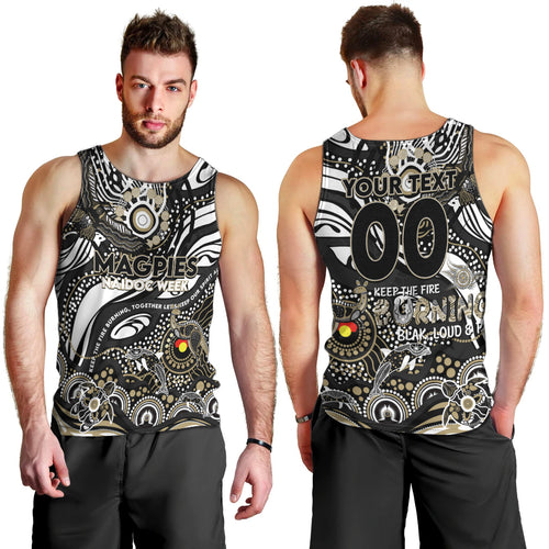Custom NAIDOC Week 2024 Magpies Men Tank Top Aboriginal Animals Keep The Fire Burning