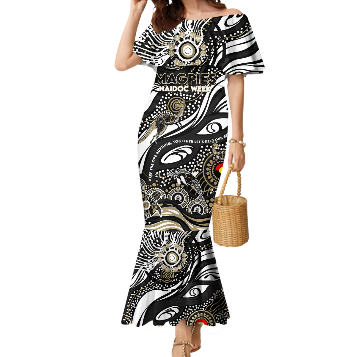 Custom NAIDOC Week 2024 Magpies Mermaid Dress Aboriginal Animals Keep The Fire Burning