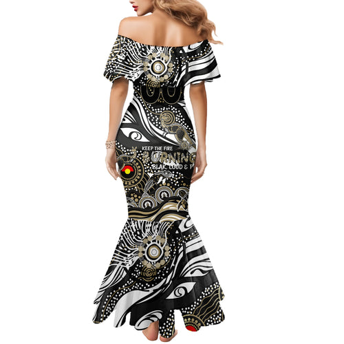 Custom NAIDOC Week 2024 Magpies Mermaid Dress Aboriginal Animals Keep The Fire Burning