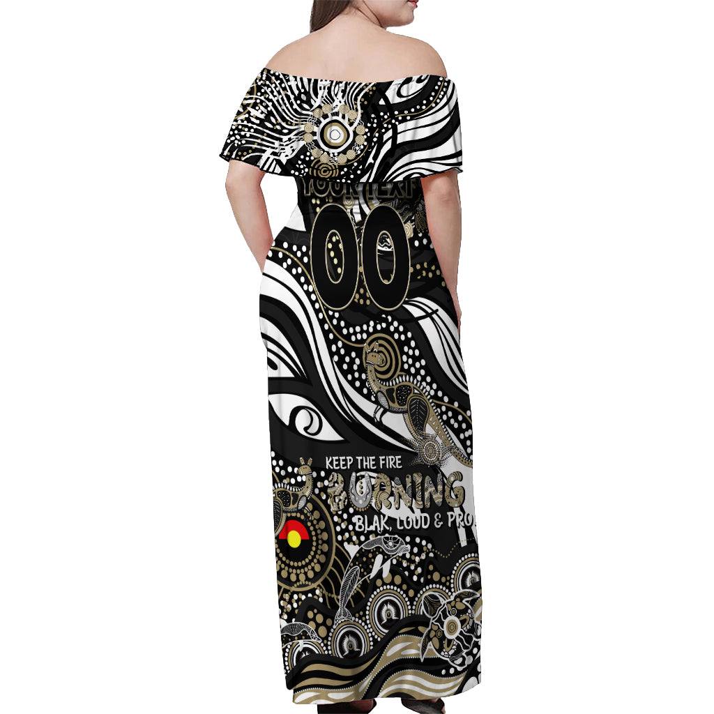 Custom NAIDOC Week 2024 Magpies Off Shoulder Maxi Dress Aboriginal Animals Keep The Fire Burning