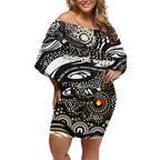 Custom NAIDOC Week 2024 Magpies Off Shoulder Short Dress Aboriginal Animals Keep The Fire Burning