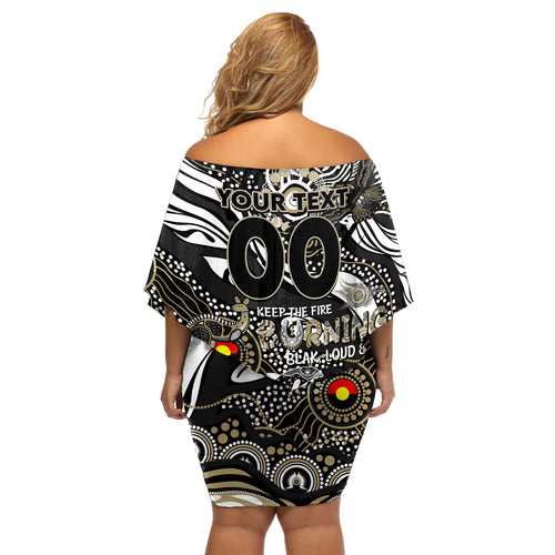Custom NAIDOC Week 2024 Magpies Off Shoulder Short Dress Aboriginal Animals Keep The Fire Burning