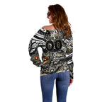 Custom NAIDOC Week 2024 Magpies Off Shoulder Sweater Aboriginal Animals Keep The Fire Burning