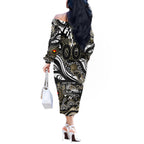 Custom NAIDOC Week 2024 Magpies Off The Shoulder Long Sleeve Dress Aboriginal Animals Keep The Fire Burning
