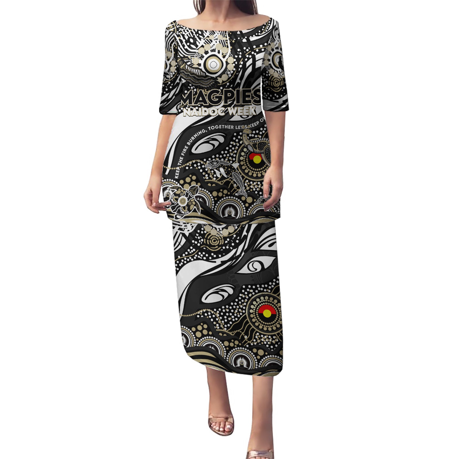 Custom NAIDOC Week 2024 Magpies Puletasi Aboriginal Animals Keep The Fire Burning