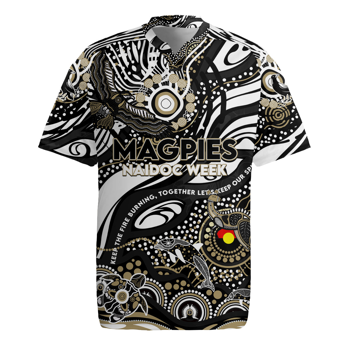 Custom NAIDOC Week 2024 Magpies Rugby Jersey Aboriginal Animals Keep The Fire Burning
