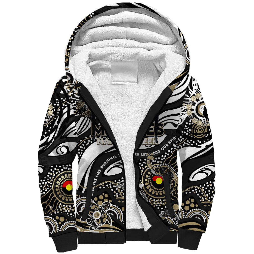 Custom NAIDOC Week 2024 Magpies Sherpa Hoodie Aboriginal Animals Keep The Fire Burning