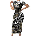 Custom NAIDOC Week 2024 Magpies Short Sleeve Bodycon Dress Aboriginal Animals Keep The Fire Burning