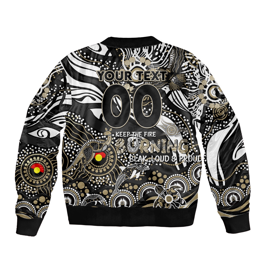 Custom NAIDOC Week 2024 Magpies Sleeve Zip Bomber Jacket Aboriginal Animals Keep The Fire Burning