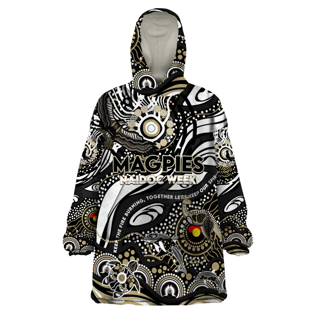 Custom NAIDOC Week 2024 Magpies Wearable Blanket Hoodie Aboriginal Animals Keep The Fire Burning