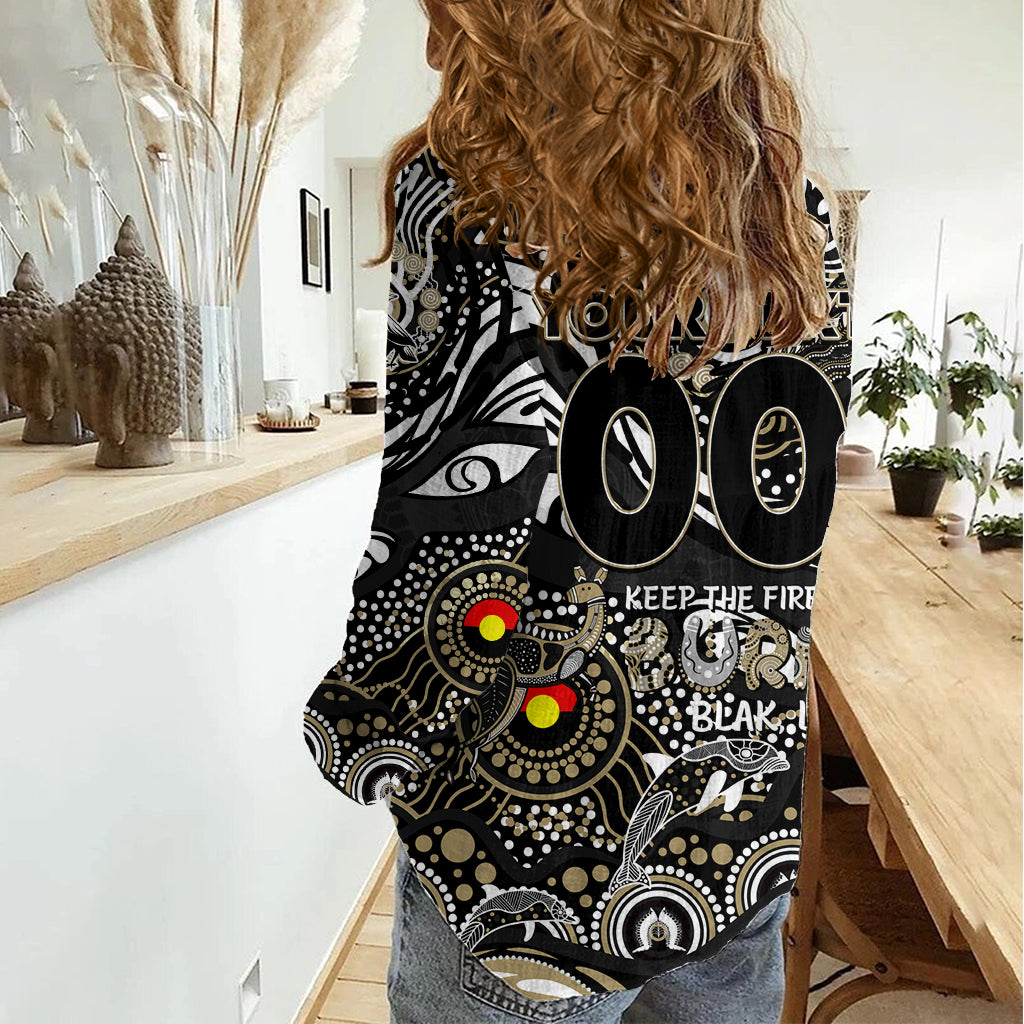Custom NAIDOC Week 2024 Magpies Women Casual Shirt Aboriginal Animals Keep The Fire Burning