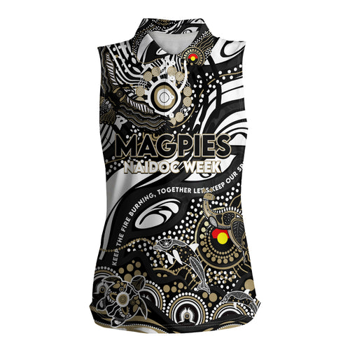Custom NAIDOC Week 2024 Magpies Women Sleeveless Polo Shirt Aboriginal Animals Keep The Fire Burning