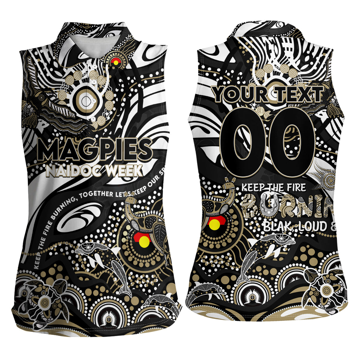 Custom NAIDOC Week 2024 Magpies Women Sleeveless Polo Shirt Aboriginal Animals Keep The Fire Burning