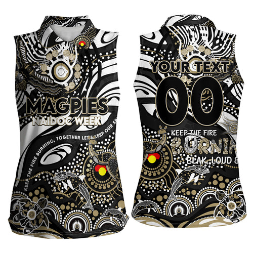 Custom NAIDOC Week 2024 Magpies Women Sleeveless Polo Shirt Aboriginal Animals Keep The Fire Burning