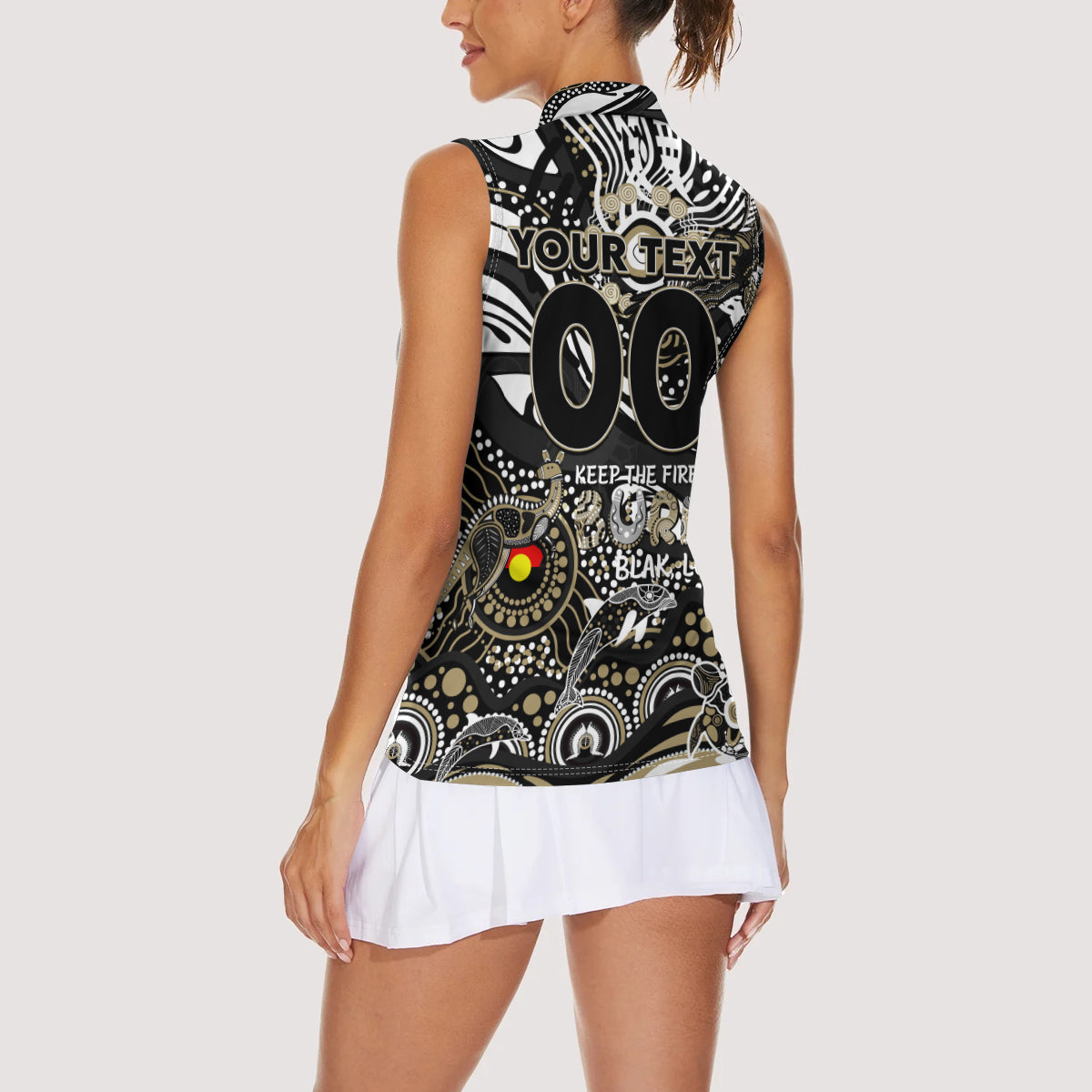 Custom NAIDOC Week 2024 Magpies Women Sleeveless Polo Shirt Aboriginal Animals Keep The Fire Burning