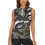 Custom NAIDOC Week 2024 Magpies Women Sleeveless Polo Shirt Aboriginal Animals Keep The Fire Burning