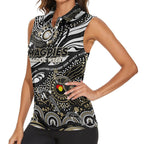 Custom NAIDOC Week 2024 Magpies Women Sleeveless Polo Shirt Aboriginal Animals Keep The Fire Burning