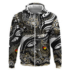 Custom NAIDOC Week 2024 Magpies Zip Hoodie Aboriginal Animals Keep The Fire Burning