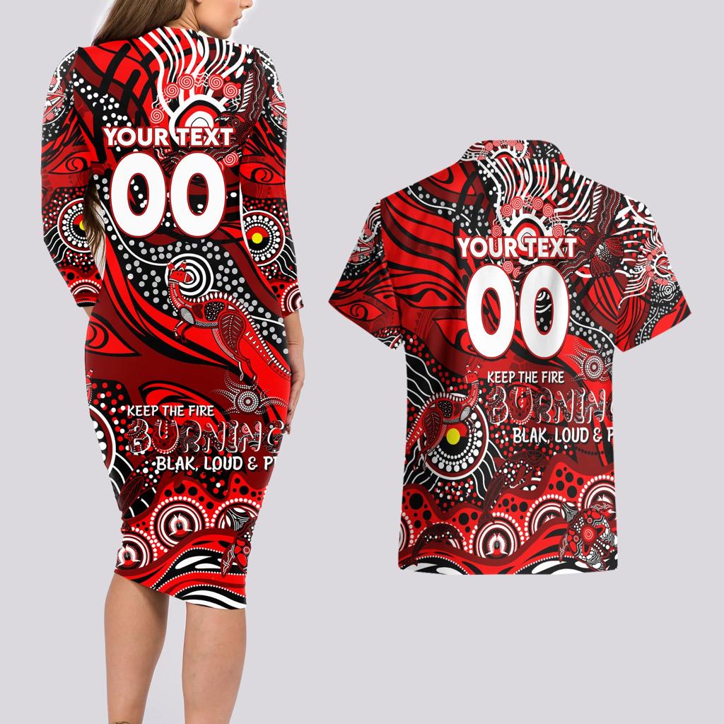 Custom NAIDOC Week 2024 Bombers Couples Matching Long Sleeve Bodycon Dress and Hawaiian Shirt Aboriginal Animals Keep The Fire Burning